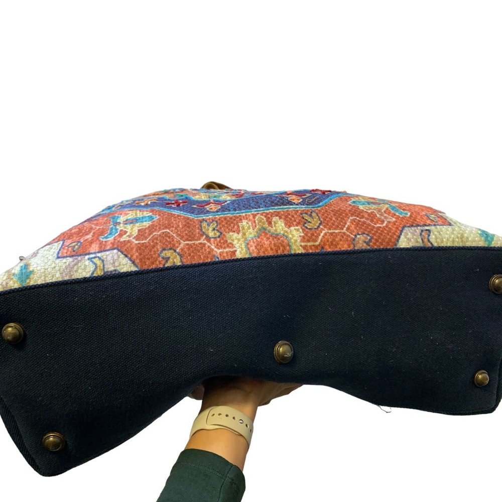 *Soft Surroundings Blue & Tan Embroidered Weekend Bag X-Large - Picture 5 of 6